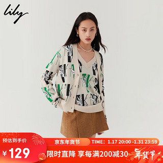 丽丽 LILY2022冬女装趣味提花V领针织开衫 702浅米咖 S