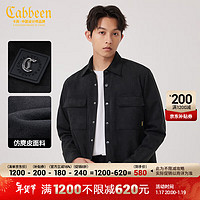 Cabbeen 卡宾 男装仿麂皮绒夹克潮流LOGO章仔休闲外套街头舒适A 煤黑色01 50/175/L