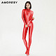 AMORESY Hecate系列高领遮面油亮光泽户外健身弹力跑步紧身打底衫 红色 XL