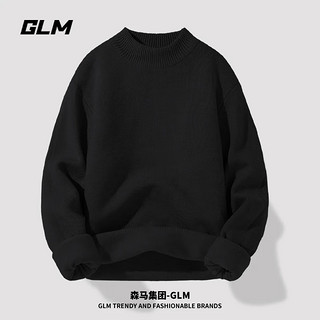 GLM 森马集团品牌半高领毛衣男加厚保暖休闲针织衫 黑色 XL