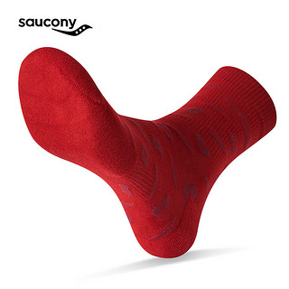 Saucony索康尼新年款专业跑步运动男女同款冬季保暖百搭棉袜子（单双装） 酒红 L