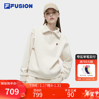 FILA FUSION斐乐潮牌女子针织套头衫2024春时尚休闲宽松卫衣 麦灰浅卡其-LK 165/84A/M