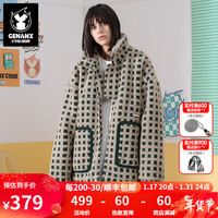 闪电潮牌(GENANX)棋盘格印花羊羔毛加厚保暖棉衣外套男 绿格 XXL