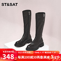 ST&SAT; 星期六 英伦骑士靴高筒靴冬季款厚底皮靴长靴女靴SS24117550 黑色 39