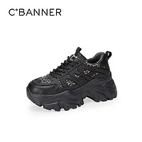 C.BANNER 千百度 女鞋年春季新款黑色老爹鞋潮流厚底增高软底休闲运动鞋