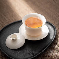 三多九如 白瓷盖碗三才茶碗茶杯单个茶具一人用功夫茶杯茶具泡茶碗 描金羊脂玉盖碗