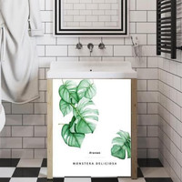 琉滋地暖分水器遮挡罩贴墙卫生间地暖分水器遮挡罩 阀门洞遮挡帘防尘 龟背竹叶 宽90cm高80cm默认顶部魔术