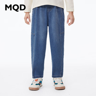 MQD 马骑顿 童装男大童感温高科技牛仔长裤24春儿童印花图案老爹裤潮 中牛仔蓝 110cm
