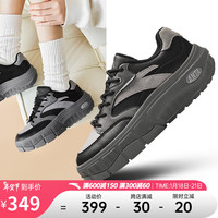 ANTA安踏蛋仔鞋丨板鞋女冬季皮面低帮厚底复古休闲鞋122418086 基础黑/信鸽灰/循环灰-1 36