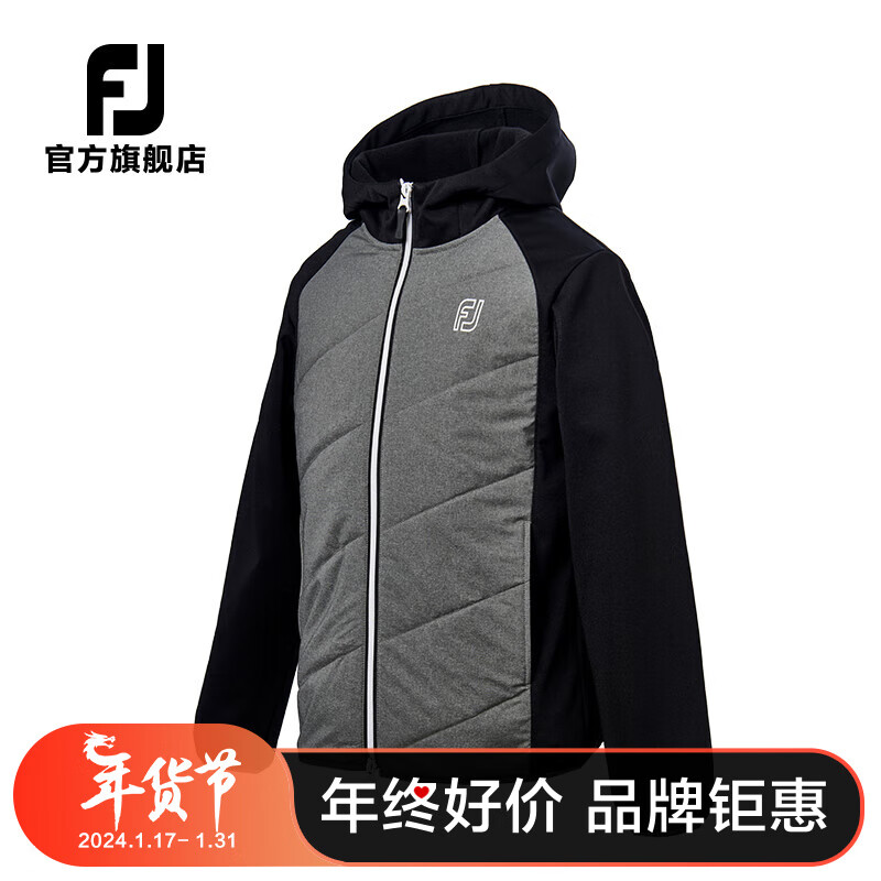 Footjoy高尔夫服装女士FJ抑菌百搭运动时尚休闲golf夹棉保暖夹克外套 黑/深灰81207 S
