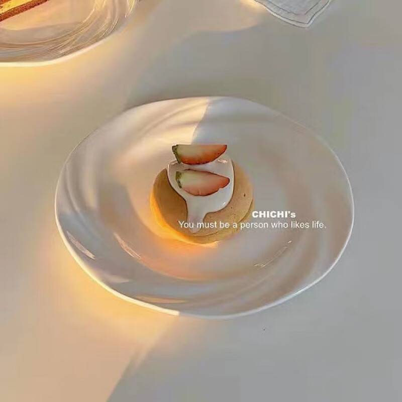 麦奇翔ins风线条纯白盘子高颜值餐盘甜品糕点盘摆台纯色陶瓷盘菜盘家用 8英寸玉叶盘1只装