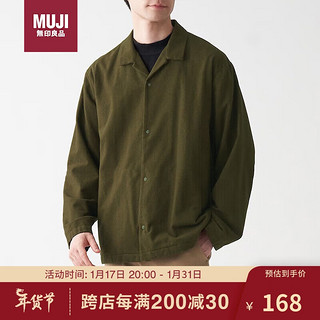 MUJI 無印良品 无印良品（MUJI）男女通用法兰绒 开领衬衫 无性别 男款女款 ACA71A1A 卡其绿