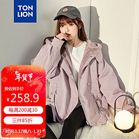 TONLION 唐狮 2023女棉衣oversize仿兔毛工装外套 轻纱紫 M