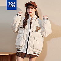 TONLION 唐狮 羽绒服女23冬季棒球服 米白 S