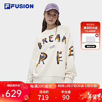 FILA FUSION斐乐潮牌针织套头衫2024春涂鸦字母纯棉卫衣 灰麦色-BG 160/84A/XS