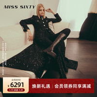 MISS SIXTY珠片花式呢大衣女轻奢高级感气质长款黑色 黑色 XS