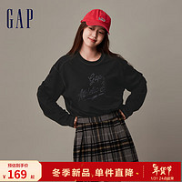 Gap男女装冬季2023LOGO宽松学院风长袖T恤841257运动上衣 黑色 180/100A(XL)亚洲尺码