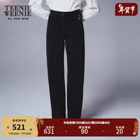 Teenie Weenie小熊2024早春时尚学院风高腰萝卜裤牛仔裤长裤女 黑色 155/XS