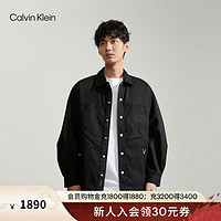 Calvin Klein Jeans24春季男士按扣翻领抽绳下摆户外工装风衬衫J325013 BEH-太空黑 XL