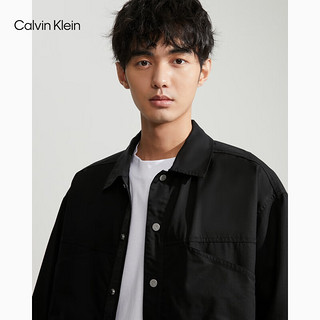 Calvin Klein Jeans24春季男士按扣翻领抽绳下摆户外工装风衬衫J325013 BEH-太空黑 XL