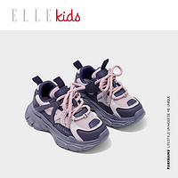 ELLEKIDS童鞋女童老爹鞋秋冬季休闲跑步鞋时尚加绒儿童运动鞋 紫色 26码适合脚长15.3