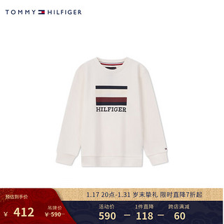 TOMMY HILFIGER童装男简约条纹字母印花圆领套头卫衣TH2332009 米白色003 4/110cm