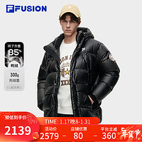 FILA FUSION斐乐潮牌中长款羽绒服男冬时尚休闲连帽外套 正黑色-BK 165/88A/S