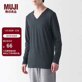 MUJI 無印良品 无印良品（MUJI）男式 棉冬季 V领 长袖T恤 打底衫 深灰色