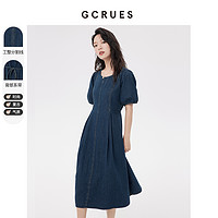 gcrues 复古牛仔连衣裙短袖夏款2023年新款韩版气质显瘦法式长裙子