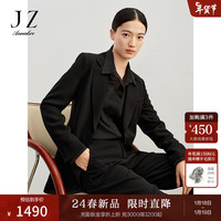 玖姿·安娜蔻【醋酸系列】简约立体花朵开叉休闲外套女2024春季 素黑 XS