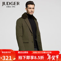 庄吉（Judger）冬季磨毛厚款男士羊毛呢子大衣中长款毛呢外套可拆獭兔毛领 褐色 185/104A