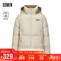 森马(Semir)羽绒服女拼色连帽复古时尚保暖宽松轻盈拼色107823113054 浅卡其50301