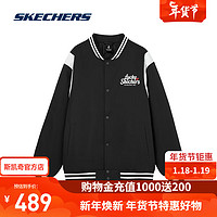 斯凯奇（Skechers）【秦霄贤同款】秋冬季新年印花卫衣外套棒球服男女L124U054 碳黑/0018 M