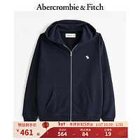 Abercrombie & Fitch 男装女装情侣 24春新款小麋鹿拉链外套毛圈布连帽卫衣355496-1 海军蓝 S (175/92A)