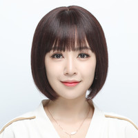 美蝶 全真自然 女士假发套 透气内网 深棕色