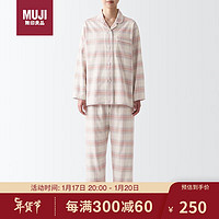 MUJI 無印良品 无印良品（MUJI）女式 无侧缝法兰绒 睡衣 家居服套装  粉红色格纹3A M