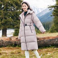 雪中飞 SNOWFLYING【高峰滑雪系列】女士羽绒服冬时尚防寒户外可脱卸帽羽绒服女长款