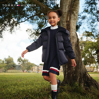 TOMMY HILFIGER 童装女休闲拼色保暖鸭绒立领羽绒服TH2342053 藏青色001 5/110cm