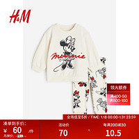 H&M【迪士尼系列】童装女婴套装2件式冬季米妮印花卫衣长裤1089774 自然白/米妮老鼠 110/56