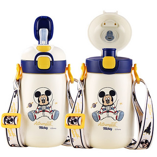 Disney 迪士尼 儿童保温杯带吸管男女小学生316不锈钢直饮水壶双饮喝水杯子420ML