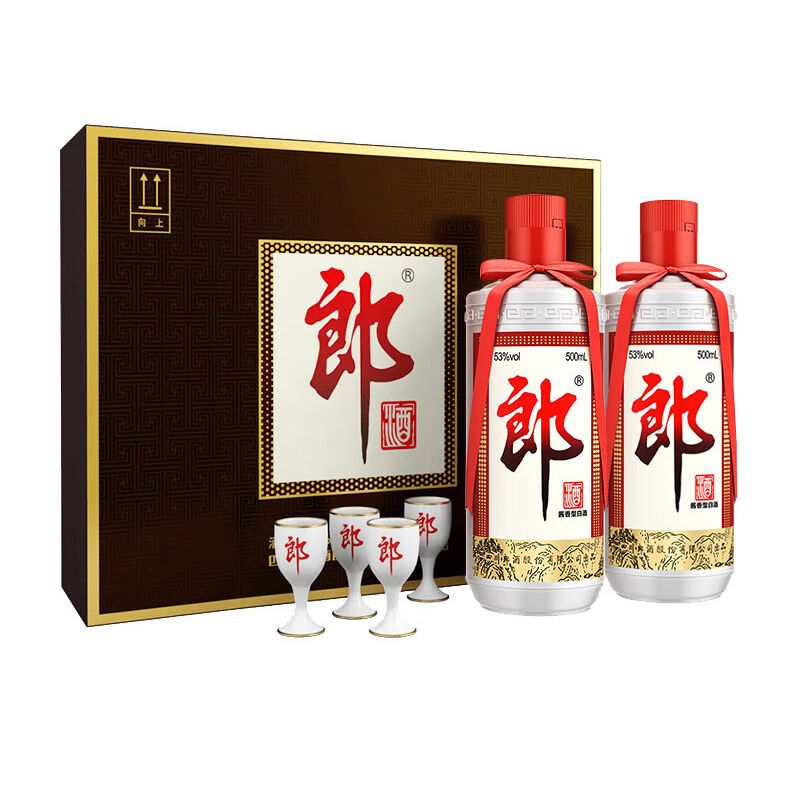 53度郎牌郎酒（双瓶礼盒 装） 郎牌郎酒53度500ml*2陶瓷酒杯*4 酱香型白酒礼盒装【报价价格评测怎么样