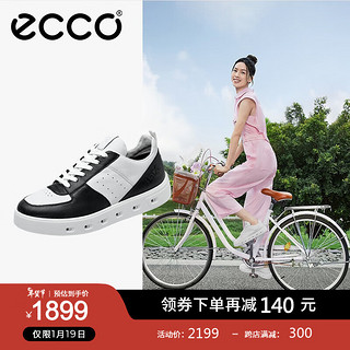 ecco 爱步 板鞋女 2023新款软面休闲鞋舒适运动女鞋 街头720系列209713 黑色白色20971350669 37