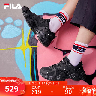 FILA 斐乐 猫爪 4 女子休闲运动鞋 F12W232127F-BK 黑色 38.5