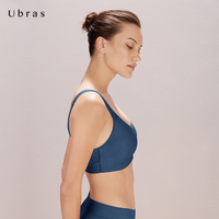 Ubras 蕾丝款光面大杯背勾文胸轻薄提托无钢圈胸罩舒适无痕聚拢内衣女 深蓝色 L