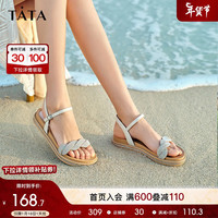 他她(TATA)一字带仙女平底凉鞋沙滩鞋女夏季休闲年新款百搭WMZ01BL2