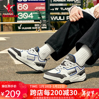 乔丹QIAODAN板鞋男冬季厚底撞色拼接滑板鞋时尚舒适休闲运动鞋 黑色/蓝 42.5