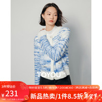 初语蓝白渐变条纹针织开衫女2024年春季梦幻软糯圆领毛衣外套 蓝白渐变 S
