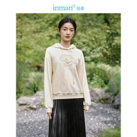 茵曼(INMAN)新中式萌趣本命年龙年穿孔贴布绣卫衣2024春女装宽松连帽上衣 浅杏色 S