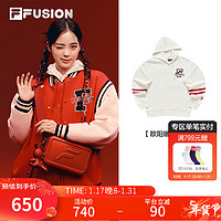 FILA FUSION女子连帽卫衣2024春季宽松针织上衣 云白色-WT 160/80A/S