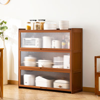 木马人餐边柜子储物柜厨房多层茶水边柜靠墙家用客厅酒柜置物架现代简约 【长虹翻门】茶色-三层110长